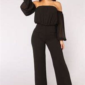 SIZE:XL FASHION NOVA BLACK LORENA OFF THE SHOULDER JUMPSUIT